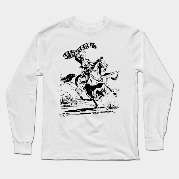 No Background Ink Black Rodeo Western Retro Comic Long Sleeve T-Shirt by REVISTANGO